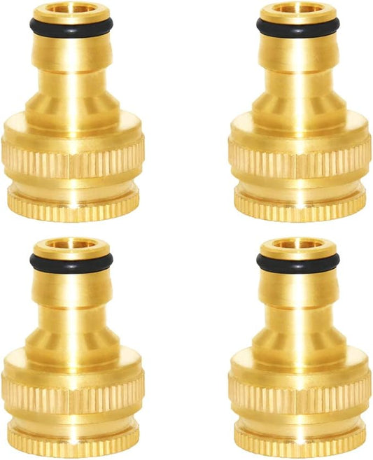 Joywayus Brass Garden Hose Tap Connector 1/2" and 3/4" GHT 2-in-1 Female Threaded Faucet Nozzle Quick Connect Adapter Universal Pipe(Pack of 4)