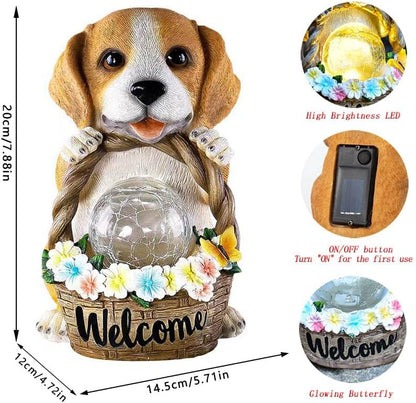 Solar Dog Statue for Outdoor Light Garden Yard Decor - Pupppy Figure for Decoration Gifts for Granpa Birthdays & Dog Lovers