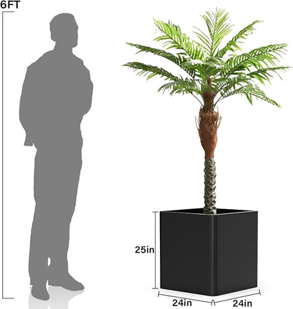 Metal Square Planter Box, Galvanized Steel Planters for Outdoor Plants, 24"x 24"x 25" Black Large Outdoor Planters with Drainage Hole for Porch/Patio/Garden