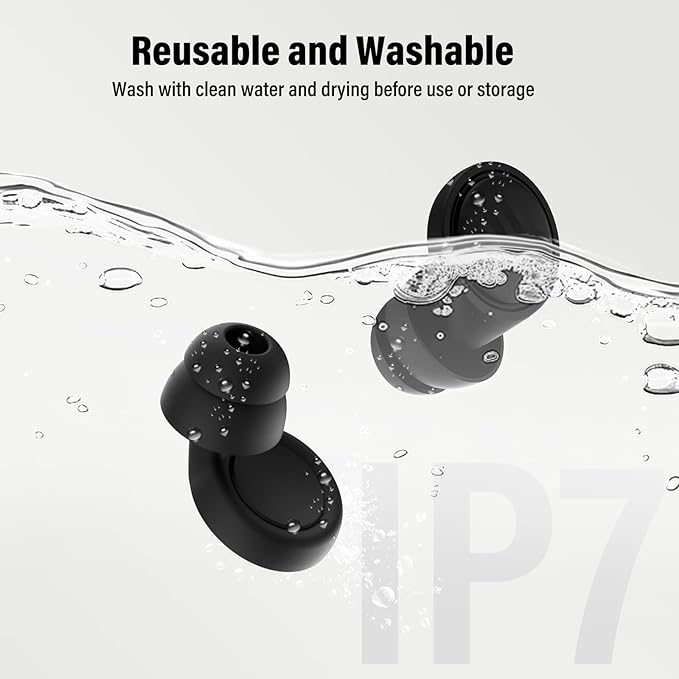 Ear Plugs for Sleeping Noise Cancelling - 35dB Reusable Ear Plugs with 7 Eartips and Carry Case - Flexible Hearing Protection - Replaceable Single/Double Eartips for Sleep, Focus, Travel, Work, Black