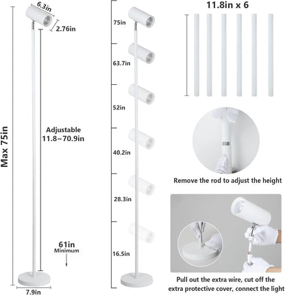 HMVPL White Grow Lights for Indoor Plants Full Spectrum,Tall Plant Light for Indoor Growing with 20W COB Plant Light Bulb,4/8/12H Timer,Led Growth Floor Lamp for Large Plant Seedling(6 Level Height)