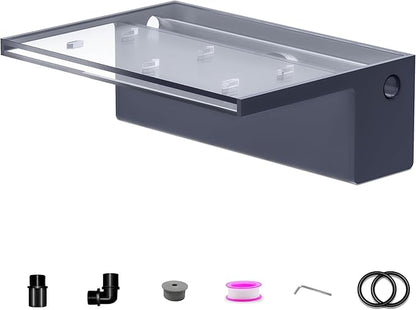 Pool Fountain, LONGRUNNEW Transparent Acrylic Pool Waterfall Spillway with Pipe Connector Kits for Indoor/Outdoor Decorative, 11.8 Inches Pool Water Feature for Garden Patio, Backyard Koi Pond Decor