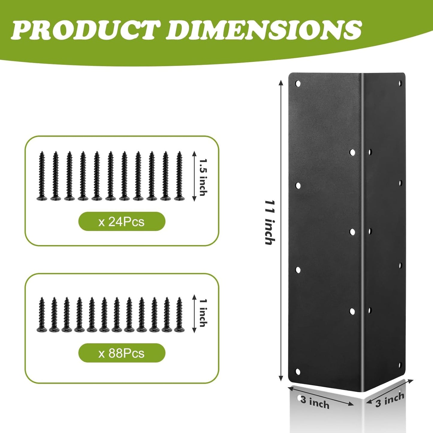 8 Pack Raised Beds Corner Brackets 11 in Metal L Brackets for with Screws Black Angle Corner Bracket Connectors 11" x 3" x 3" for Wood Flower Box Angle Brace Black