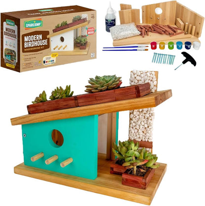 SparkJump Modern Birdhouse Woodworking Kit, Complete DIY Birdhouse for Kids & Adults, Build Your Own BirdhouseKit for Creative Woodworking Crafts