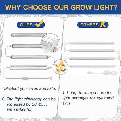 T5 LED Grow Lights, 204pcs Bulb 5000K White Full Spectrum Plant Light Strips for Indoor Plants, Shelves Greenhouse Seedling, End-to-End Connectable with V-Shaped Reflector