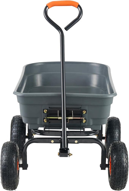 VEVOR 4 Cu.Ft. 600lbs Poly Garden Cart Dump Wagon, Heavy Duty 4 Wheel Wheelbarrow Yard Cart Dump Wagon with 10in All Terrain Wheels, Steel Frame and Quick Release System