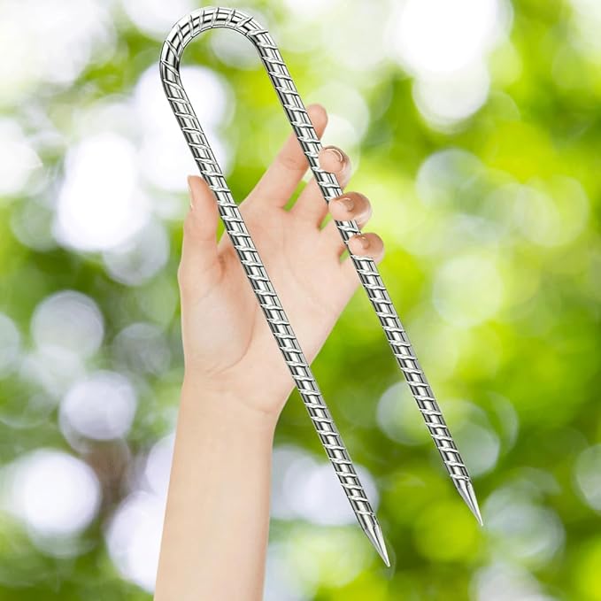 Rebar-Stakes-12-Inch, Ground Stakes Heavy Duty U-Hook Galvanized Anti-Rust Ground Anchors for Camping Tent Trampoline Accessories Dog Fence Chicken Coop Deer Fence 4pcs