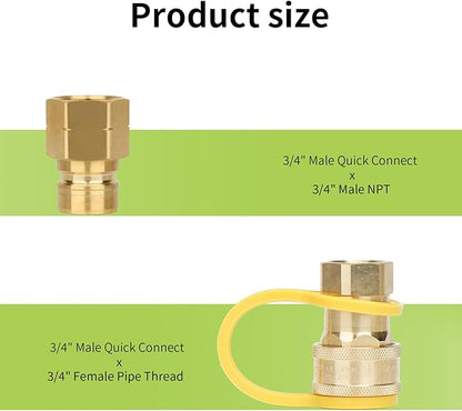 Natural Gas Quick Connect Fitting,2PCS 3/4 Solid Brass Quick Release Fittings for BBQ Grill, RV, Propane or Natural Gas Hose (3/4 Gas Quick Connect)