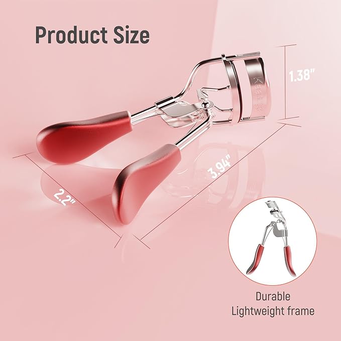 Kaasage Eyelash Curler for Lift and Curl, Professional Stainless Steel Makeup Eyelash Tool with Ergonomic Handle & 6 Replacement Pads for Long-Lasting Results