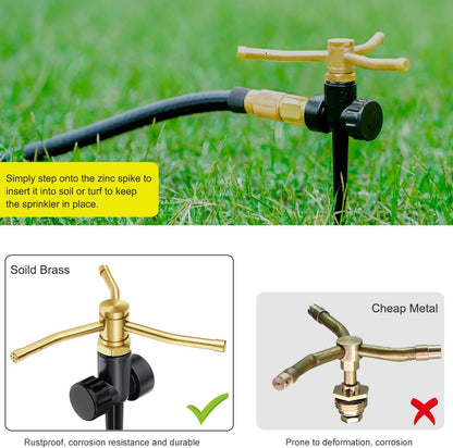 FANHAO 2 Pack Metal Lawn Sprinklers for Yard with Spike Base, 3-Arm Water Sprinkler 360 Degree Automatic Rotary Garden Sprinkler System, Large Yard Area Watering for Plant, Flower Bed and Patio