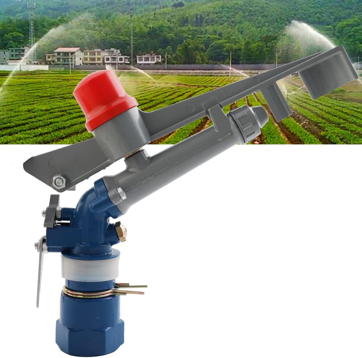 1'' Agriculture Irrigation Spray Gun Sprinkler Large-Area Irrigation Spray Gun Garden Farm Watering Sprinkler 360° Adjustable Watering for Farms, Orchards, Tea Gardens, Forestry