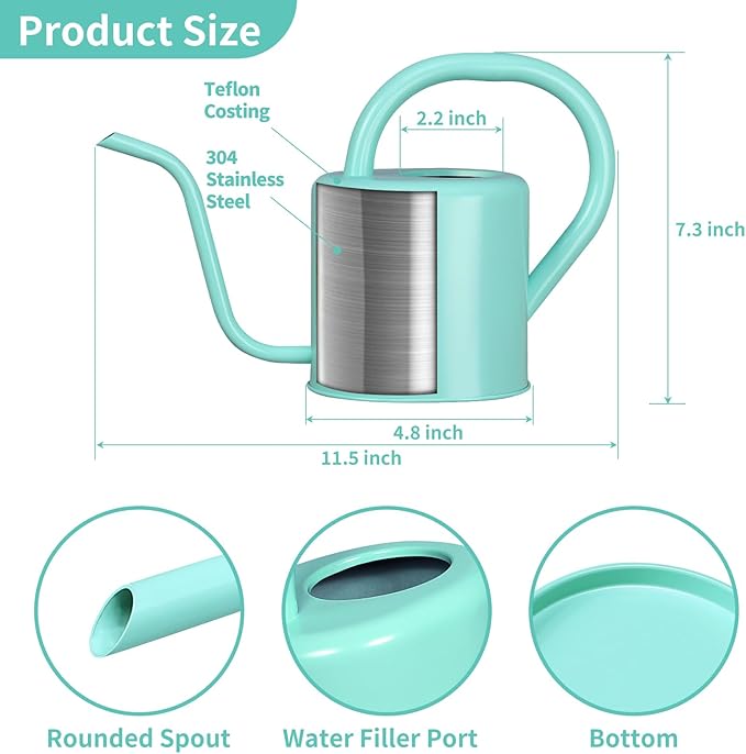 Watering Can, Stainless Steel Watering Can for Indoor & Outdoor Plants, 1L/35oz Long Spout Water Can with Handle, Rust-Proof Plant Watering Pot for House Plants, Garden Flowers