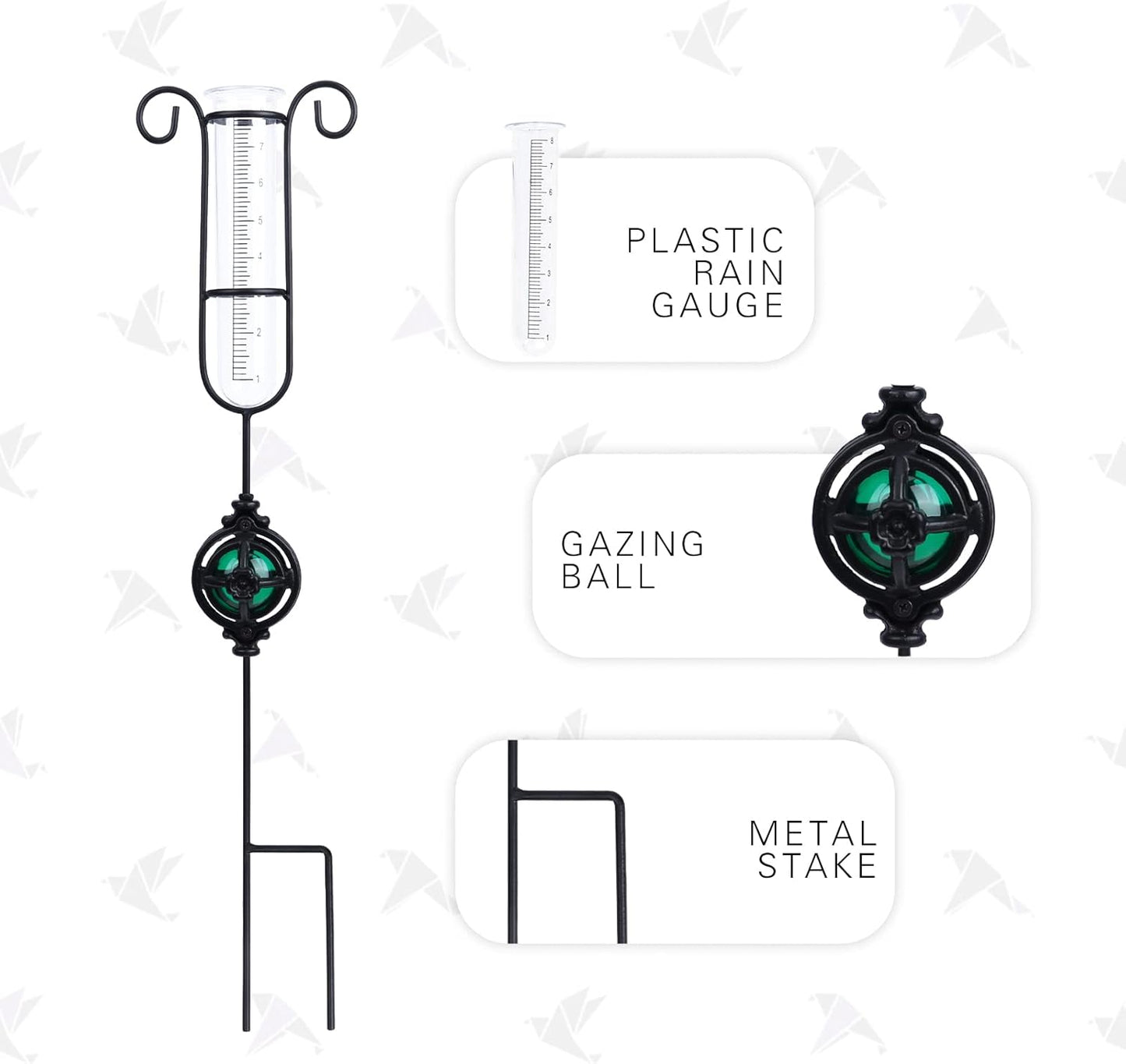 MUMTOP Rain Gauge Outdoor, Metal Gazing Ball Decorative with Stake for Lawn, Yard and Garden(Green)