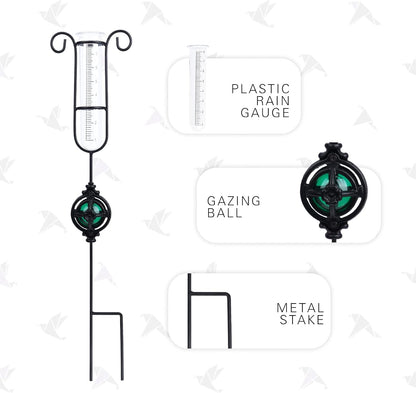 MUMTOP Rain Gauge Outdoor, Metal Gazing Ball Decorative with Stake for Lawn, Yard and Garden(Green)