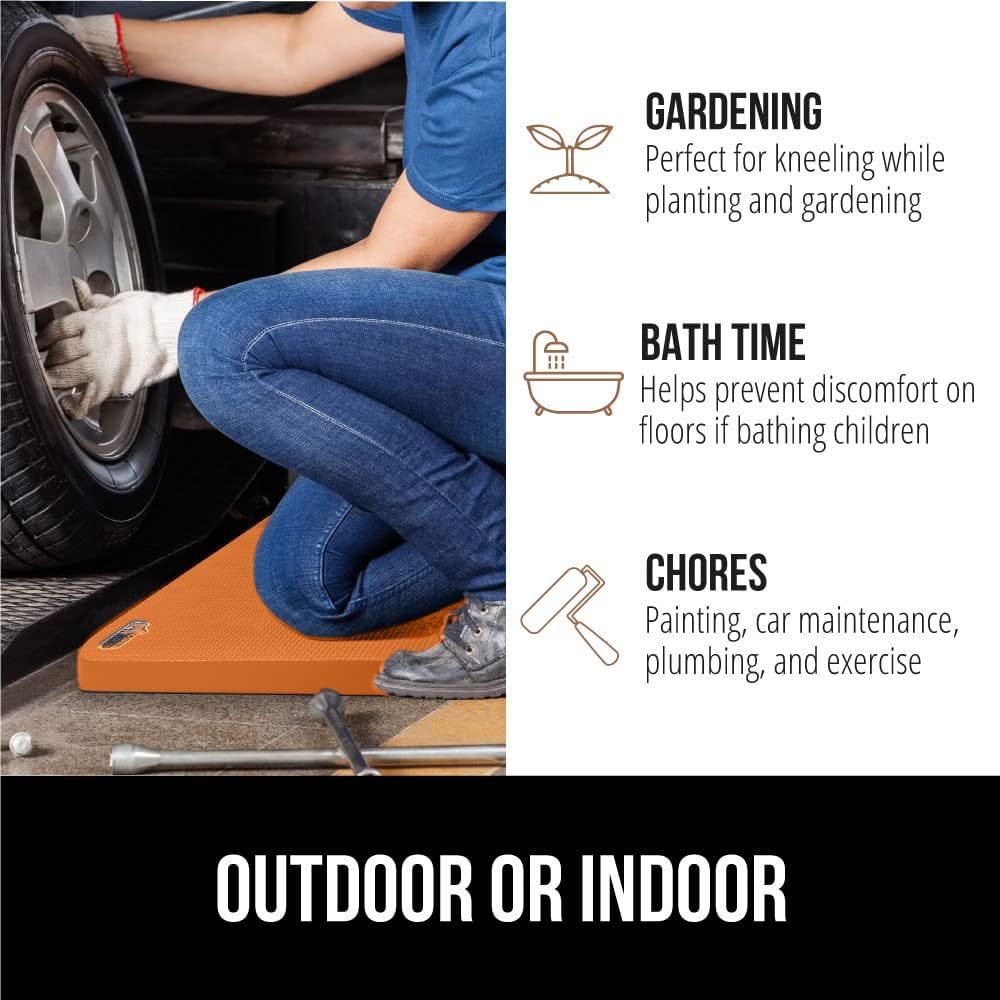 GORILLA GRIP Extra Thick Patent Pending Garden Kneeling Pad, 17.5 x 11 Inch Supportive Soft Foam Knee Cushioning, Gardening, Water Resistant, Bathing Baby, Working Supplies, Lightweight 2 Pack Orange