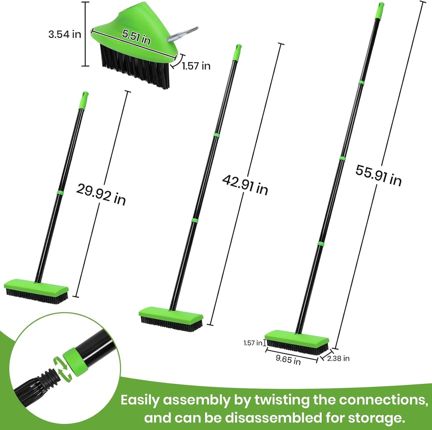 3 in 1 Weeding Wire Metal Brush Tools, Concrete Scrub Deck Brush with Long Handle for Moss, Tough Stains on Paving, Garden, Patio, Pool