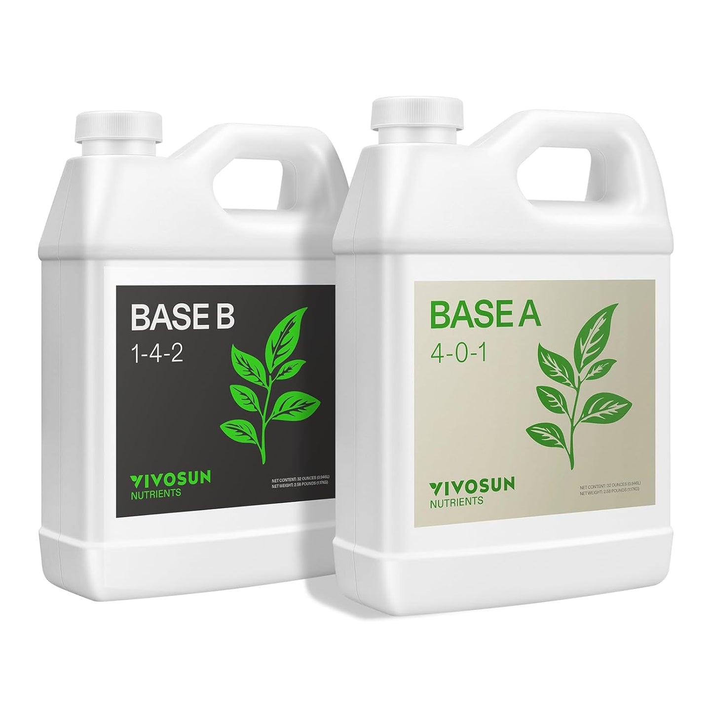 VIVOSUN Liquid Nutrients Base A & B Bundle, Grow Big Hydroponic Fertilizer, Supports Vegetative and Flowering Stages for Outdoor, Indoor Plants, Best Plant Food, Set of Quarts