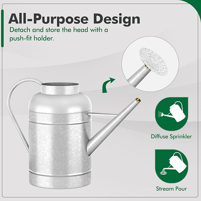 Galvanized Iron Watering Can for Indoor Plants, Bowl Watering Cans for House Plant Garden Flower, Long Spout Water Can for Outdoor Watering Plants 8.71L 2.3 Gallon
