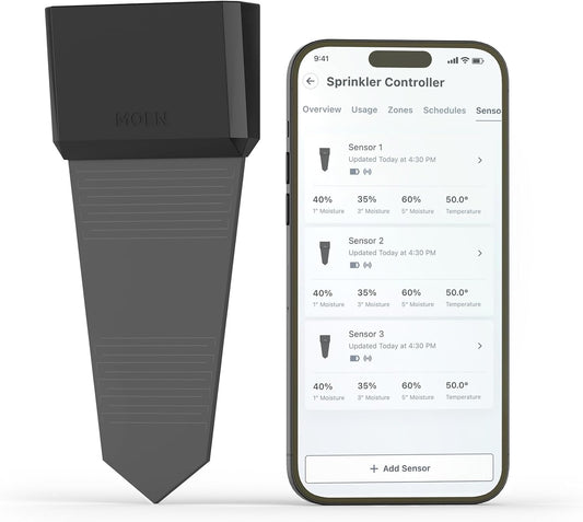 Moen Smart Wireless Soil Sensor, Automatic Moisture Meter Measurement for Lawn, Plant Water Meter for Exterior Enclosures, WISNS002G1USA,Black