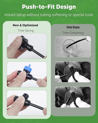 Pawfly Drip Irrigation Kit, Quick-Connect 100 ft. Drip Irrigation System with 1/4" Tubing Drippers and Accessories Plant Watering Devices for Greenhouse Lawn Patio Flower Bed