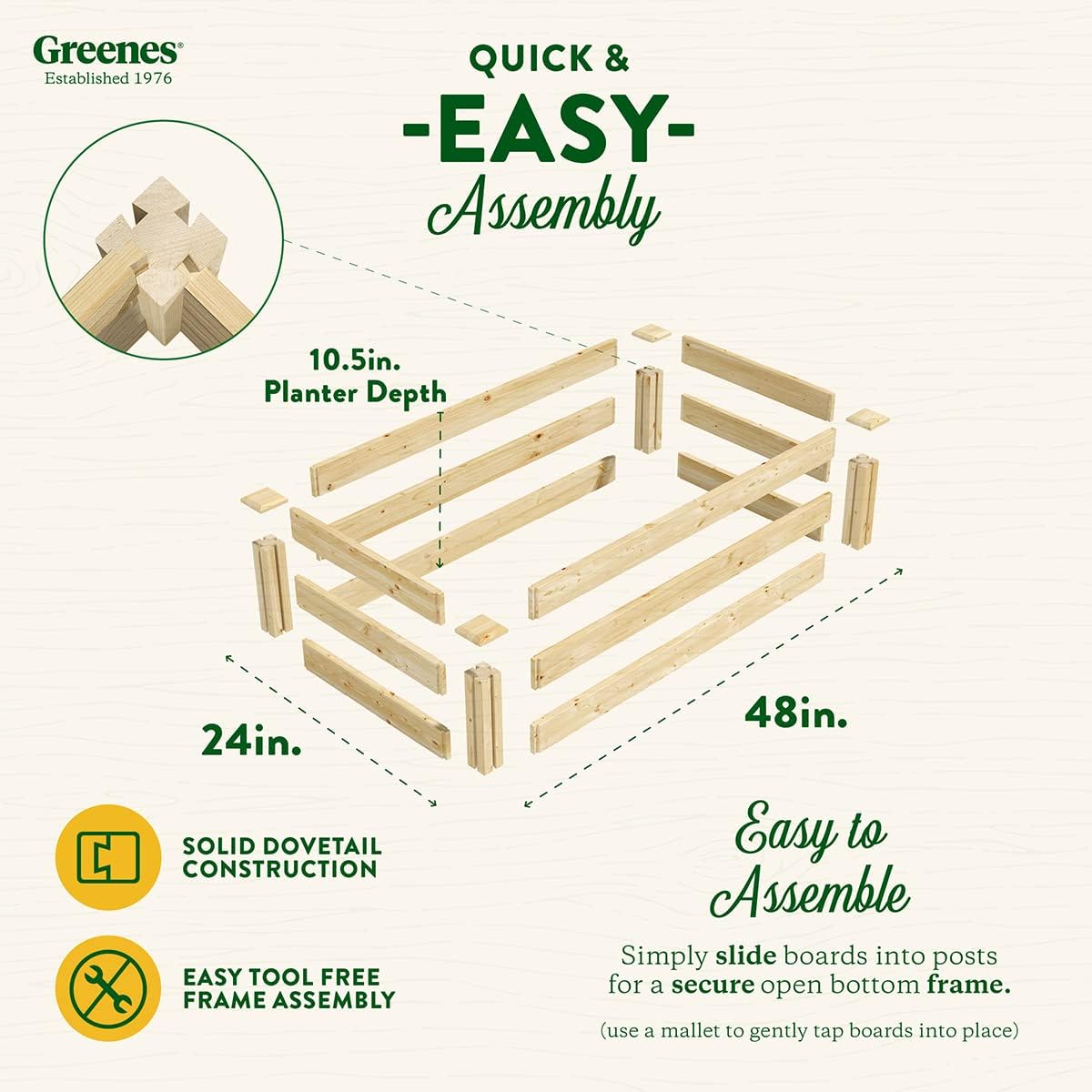 Greenes Fence Original Pine Raised Garden Bed, 2' x 4' x 10.5" - Made in USA with American Pine