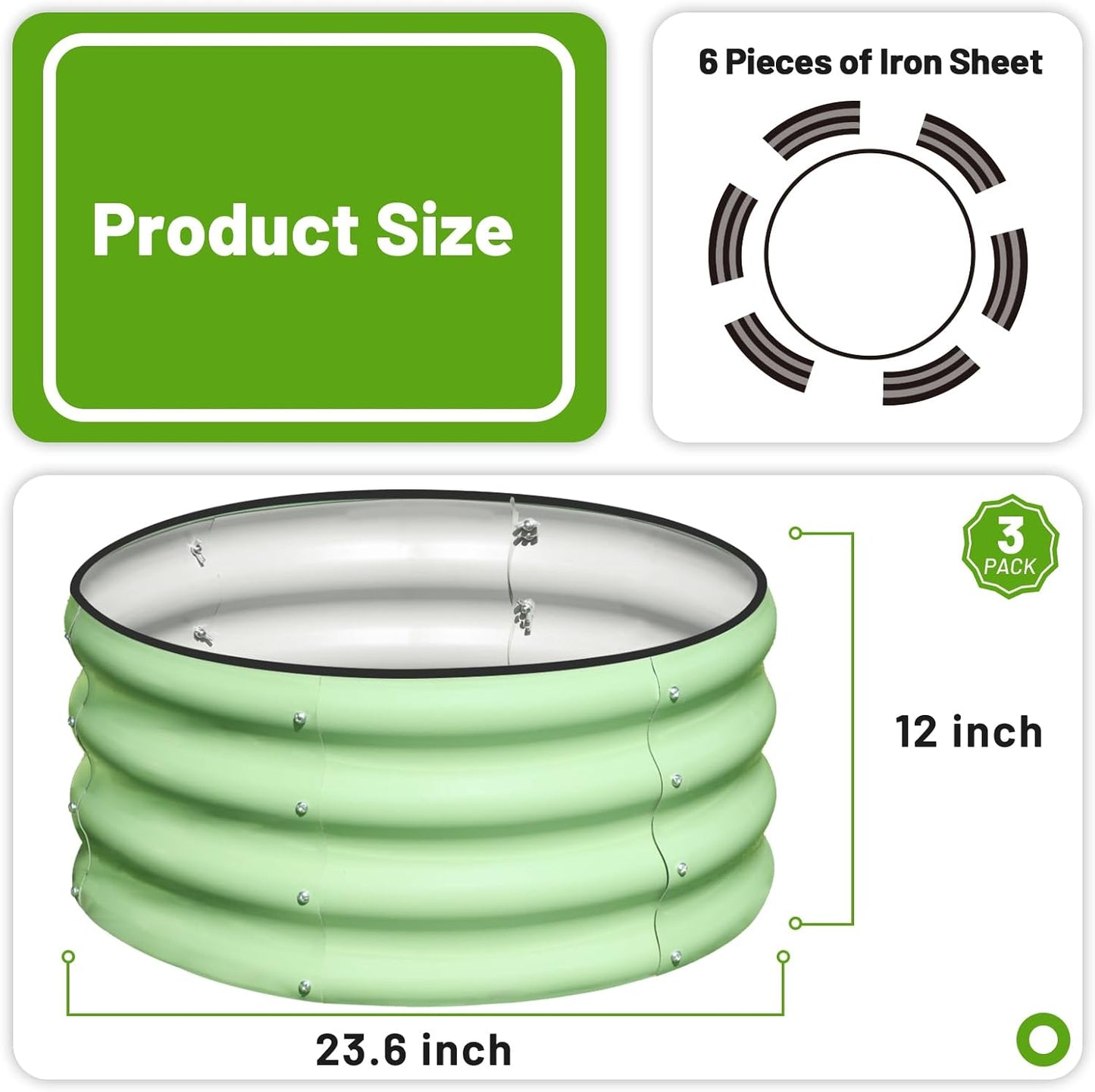 SnugNiture 2x2x1ft Round Galvanized Raised Garden Bed Kit Outdoor, Metal Planter Box for Planting Plants Vegetables, Green