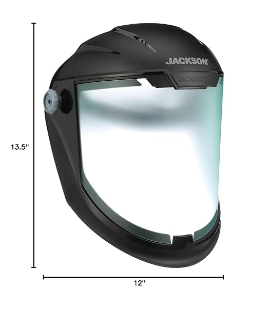 Jackson Safety Lightweight MAXVIEW Premium Face Shield - Mask with 370 Speed Dial Ratcheting Headgear, ANSI Z87.1, for Work, Grinding, Cutting - Anti Fog Coating - Clear Tint