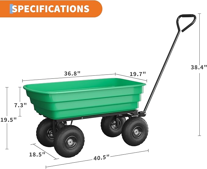 All-Terrain Garden Dump Cart with Removable Bed | 600Lb Heavy Duty Utility Wagon for Yard Work | 180° Pivoting Handle for Easy Control | Hauls Soil, Plants, Tools with Ease