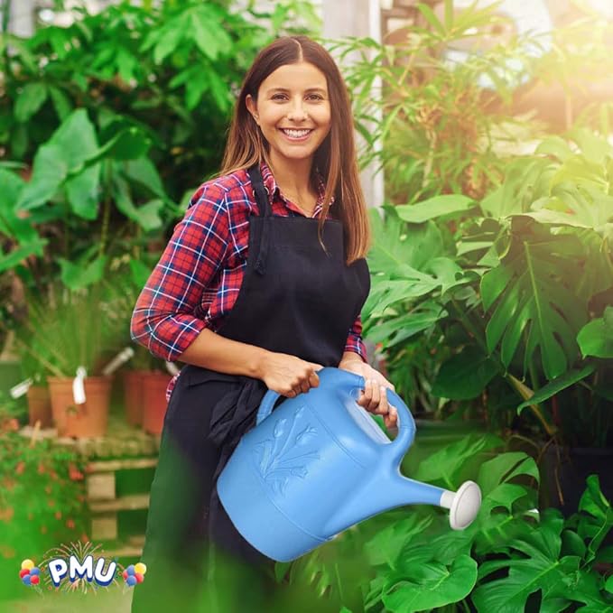 PMU 2 Gallon Watering Can - Garden Watering Can for Indoor & Outdoor Plants - Plastic Water Can with Detachable Sprinkler Head - Large Water Pot, Made in USA - Blue Pkg/1