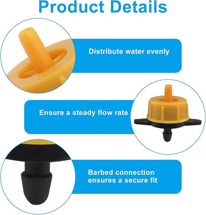 50 Pack 2 GPH Pressure Compensating Drip Irrigation Emitters, Premium Plastic Drip Sprinklers for 1/4" Tubing for Indoor/Outdoor Plants, Gardens & Landscapes