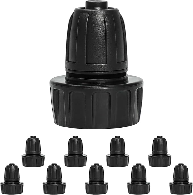 Bonviee 10 Pack 3/4” Female Hose Thread to 1/2” Drip Irrigation Tubing Adapter, Leak-Proof Garden Faucet Connector with Lock Nut & Gasket, No Clamp Needed, for DIY Drip Systems, Hose Bibb, Spigot