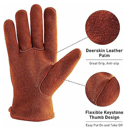 HLDD HANDLANDY 2 Pairs Cowhide Leather Work Gloves with Reinforced Palm for Men & Women (Brown-12pairs, Medium (Pack of 12))