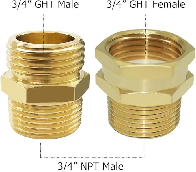 Hooshing 3/4" GHT to 3/4" NPT Garden Hose Connector Adapter Brass Garden Hose to Pipe Fittings with Washers