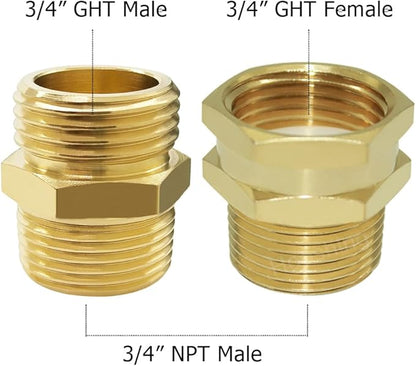 Hooshing 3/4" GHT to 3/4" NPT Garden Hose Connector Adapter Brass Garden Hose to Pipe Fittings with Washers