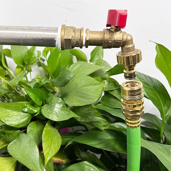 HQMPC Garden Hose Quick Connect No Pb Solid Brass Quick Connector Garden Hose Fitting Water Hose Connectors 3/4 inch GHT (6SETS)