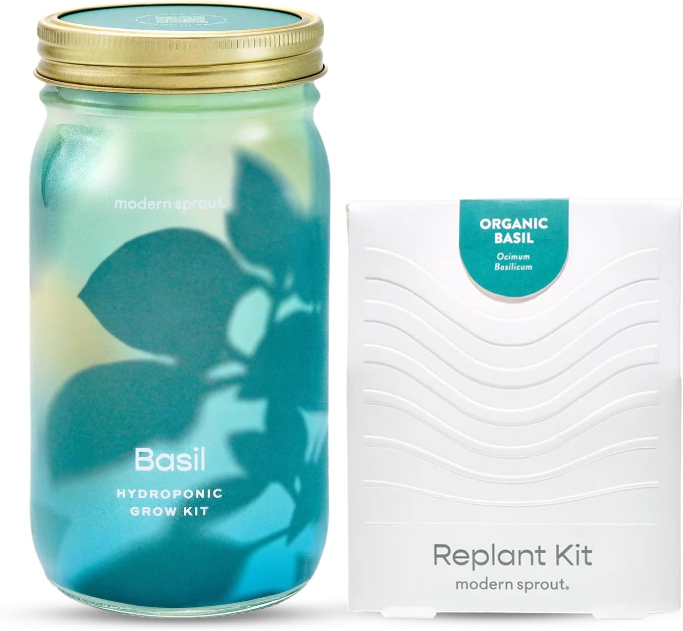 Modern Sprout Mason Garden Jar + Replant Kit - Self-Watering Hydroponics Growing System Kit w/Organic Herb Seeds - Jar Planter for Indoor Herb Garden - Seed Starter - Home Decor Gifting - Basil