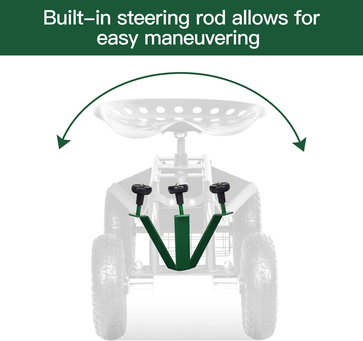 Giantex Garden Cart with Seat, Rolling Garden Seat with Wheels, Tools Basket, 360 Swivel Gardening Workseat, Adjustable Height, Wagon Scooter for Patio Lawn Yard, Outdoor Steerable Stool (Green)