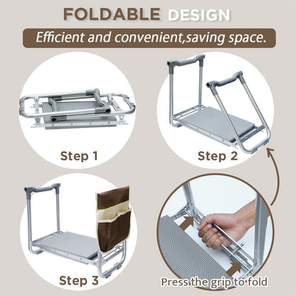 Garden Kneeler Folding Garden Stool Seat with EVA Foam Pad - Portable Foldable Gardening Bench Gift (Gray)