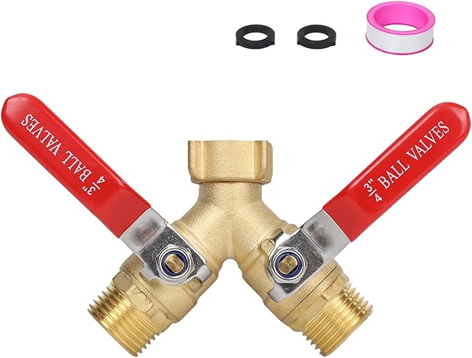 Hose Splitter 2 Way Brass Garden Hose Splitter with Stainless Steel Long Handle Y Valve Water Hose Adapter 3/4" GHT Thread