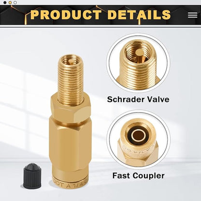 2 Packs 1/4" Air Value Inflation Schrader Valve, Schrader Valve Adapter with Push to Connect Button for 1/4" OD Air Hose Fittings for Semi Trucks Trailers