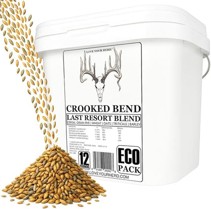 Crooked Bend Last Resort Blend, 12LB EcoPack, Winter Food Plot Seed for Deer, Cereal Grain Rye, Wheat, Barley, Triticale & Oat Seeds Grow Whitetail & Turkey Attractants & Cold Hardy Hunting Food Plots