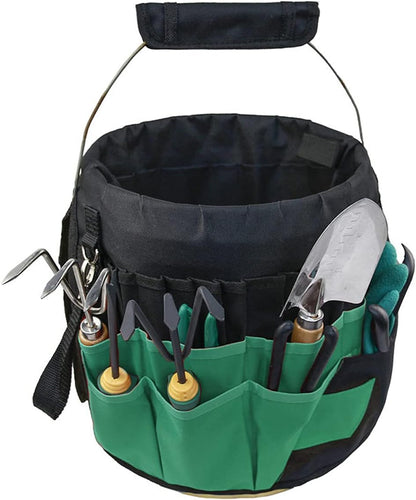 Green Gardening Tools Organizer 5 Gallon Bucket Tools Kit Storage Organizer with Handle, Garden 42 Pockets Tools Management Bucket Bag Trays, Insert Bucket Boss Tools Organizer (Tools Excluded), Black, 17.91 inch x 11.81 inch