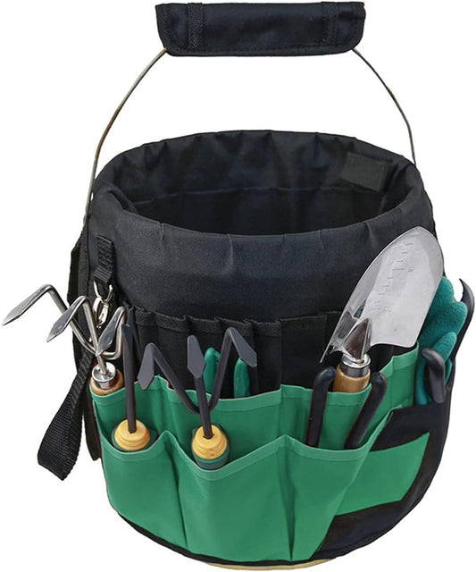 Green Gardening Tools Organizer 5 Gallon Bucket Tools Kit Storage Organizer with Handle, Garden 42 Pockets Tools Management Bucket Bag Trays, Insert Bucket Boss Tools Organizer (Tools Excluded), Black, 17.91 inch x 11.81 inch