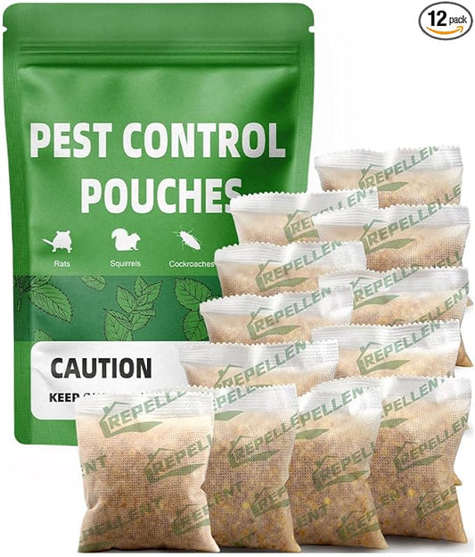 Pest Control, Mouse Repellent Pouches, Rodent Repellent, Mice Repellant Indoor, Peppermint Mice to Repel Spider, Ant, Roach & Mosquito, Rat Repellant Outdoor, Keep Mouse Out of Camper-12P