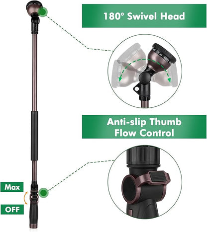 RESTMO 36”Long Watering Wand, 180° Swivel Head Metal Garden Hose Wand with 10 Spray Patterns, 3ft Heavy Duty Hose Nozzle Sprayer with Thumb Flow Control, Ideal to Water Hanging Baskets, Shrubs