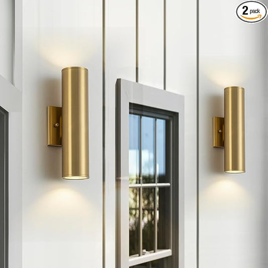 2 Packs Up and Down Lights Outdoor Wall Light Fixture 11.8" Gold Outdoor Sconces Wall Lighting Mount on House Porch & Patio Garage Entrance