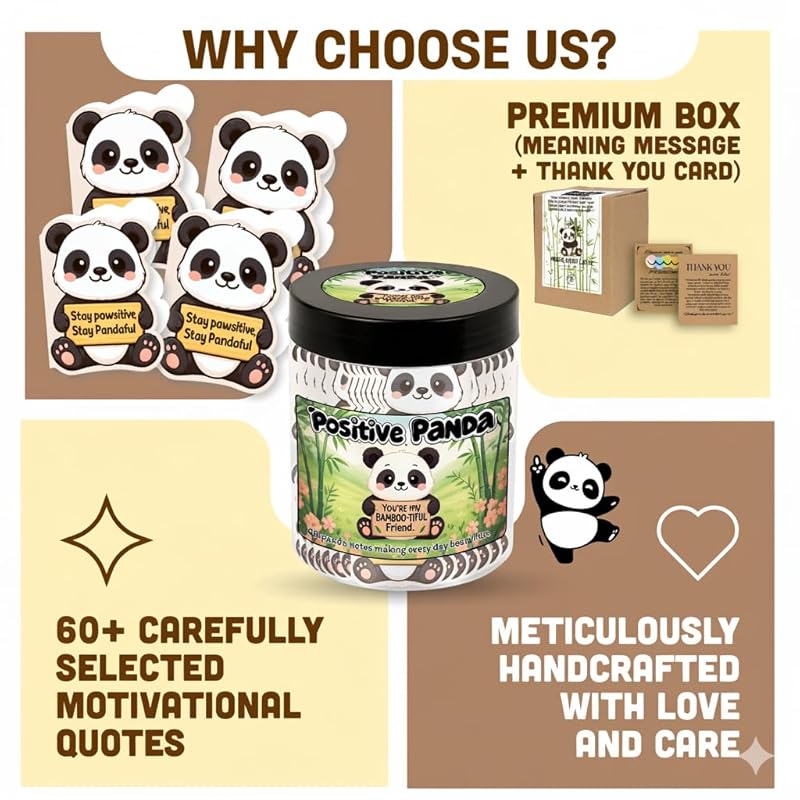 Positive Panda Jar With 60 Affirmation Cards – Emotional Support Panda Gifts For Teenage Girls, Stress Relief And Daily Encouragement, Panda Lover Gifts, Self Care Gifts For Women