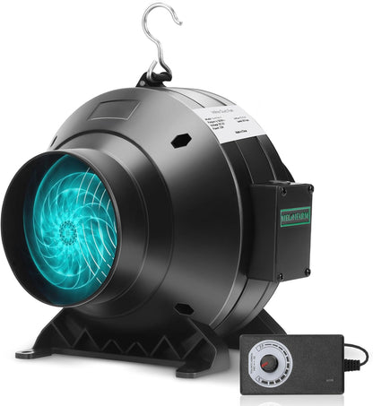 MELONFARM 4" 190 CFM Inline Duct Fan with E12 Speed Controller, Ventilation Exhaust Fan for Cooling Booster, Grow Tents, Hydroponics