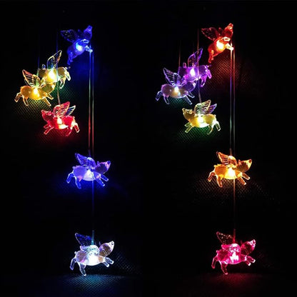 Solar Flying Pigs Wind Chimes Outdoor - Waterproof Solar Powered LED Changing Light Color Fly Pigs Mobile Romantic Wind-Bell for Home,Balcony,Party,Festival,Night Garden Decoration(Blackboard)