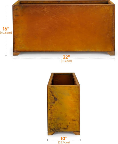 Stanbroil Corten Steel Planter Box for Outdoor Patio - 32 X10 X16 Inch Large Rectangular Metal Planter Box with Natural Rusty and Drainage Holes for Raising Flower, Plants